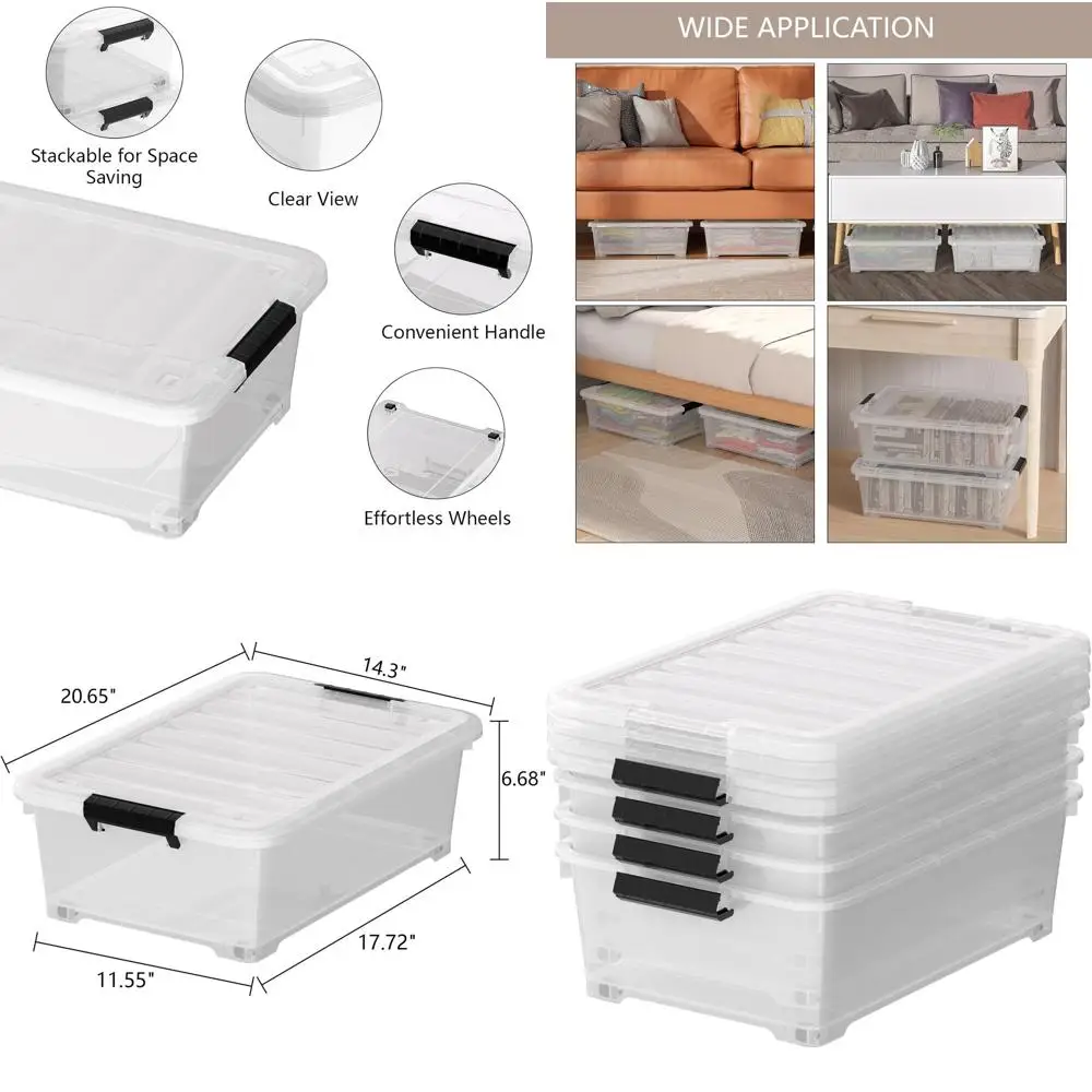 4-Pack Clear Plastic Underbed Storage Boxes with Wheels, 20 Quart Capacity
4-Pack Clear Plastic Underbed Storage Boxes with Wheels, 20 Quart Capacity