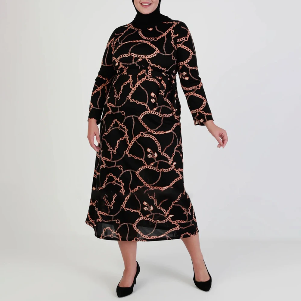 Muslim Elegant Maxi Women Dresses New Design Chain Printed Long Robe Femme Modest O-collar Full Sleeve Dress Arabic Clothing
Muslim Elegant Maxi Women Dresses New Design Chain Printed Long Robe Femme Modest O-collar Full Sleeve Dress Arabic Clothing