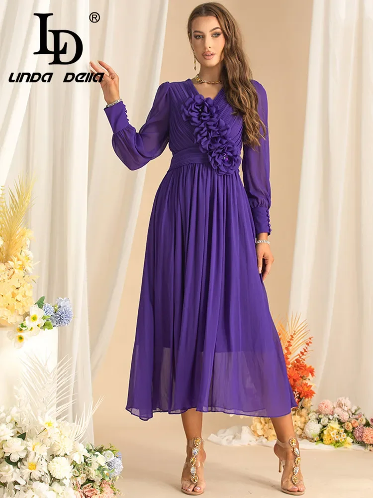 LD LINDA DELLA Autumn Women's Pleated Dress Long sleeve V-Neck Appliques High waist Slim Purple Evening Prom Dresses
LD LINDA DELLA Autumn Women's Pleated Dress Long sleeve V-Neck Appliques High waist Slim Purple Evening Prom Dresses