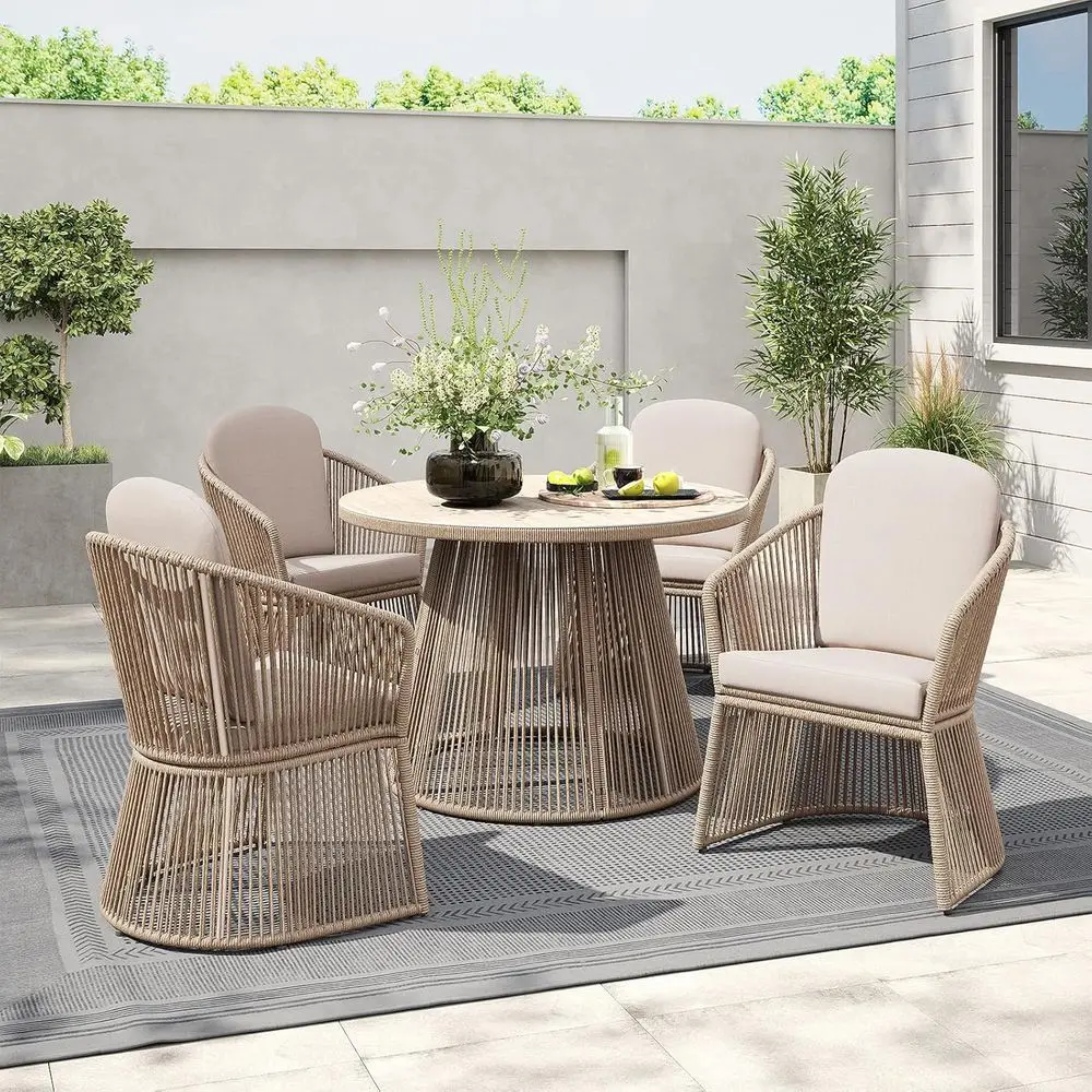 4-Piece Wicker Outdoor Dining Set with Cushions, Weather-Resistant, Suitable for Bistro, Garden, Balcony
4-Piece Wicker Outdoor Dining Set with Cushions, Weather-Resistant, Suitable for Bistro, Garden, Balcony