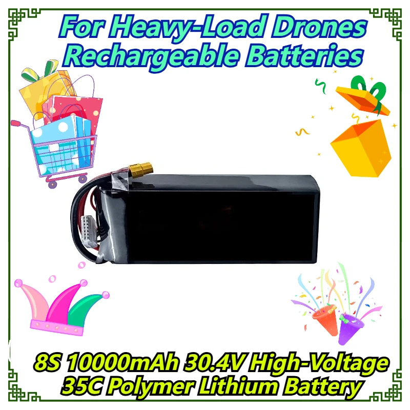 8S 10000mAh 30.4V High-Voltage 35C Polymer Lithium Battery For Heavy-Load Drones Rechargeable Batteries
8S 10000mAh 30.4V High-Voltage 35C Polymer Lithium Battery For Heavy-Load Drones Rechargeable Batteries