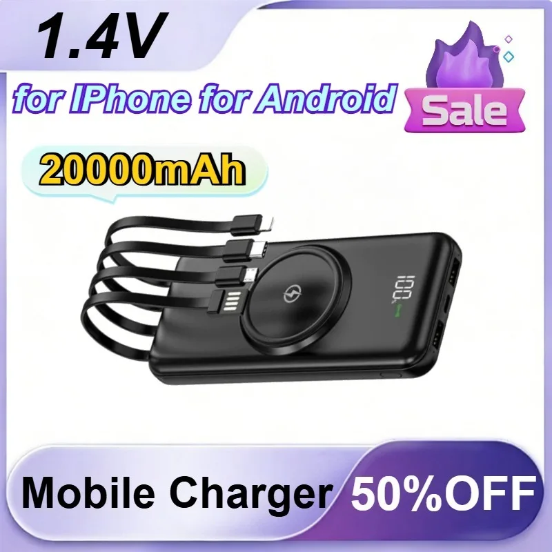 1.4V 20000mAh for IPhone for Android Phone Power Bank 4 in1 Built in Cables Intelligent Digital Display Light Portable Battery
1.4V 20000mAh for IPhone for Android Phone Power Bank 4 in1 Built in Cables Intelligent Digital Display Light Portable Battery