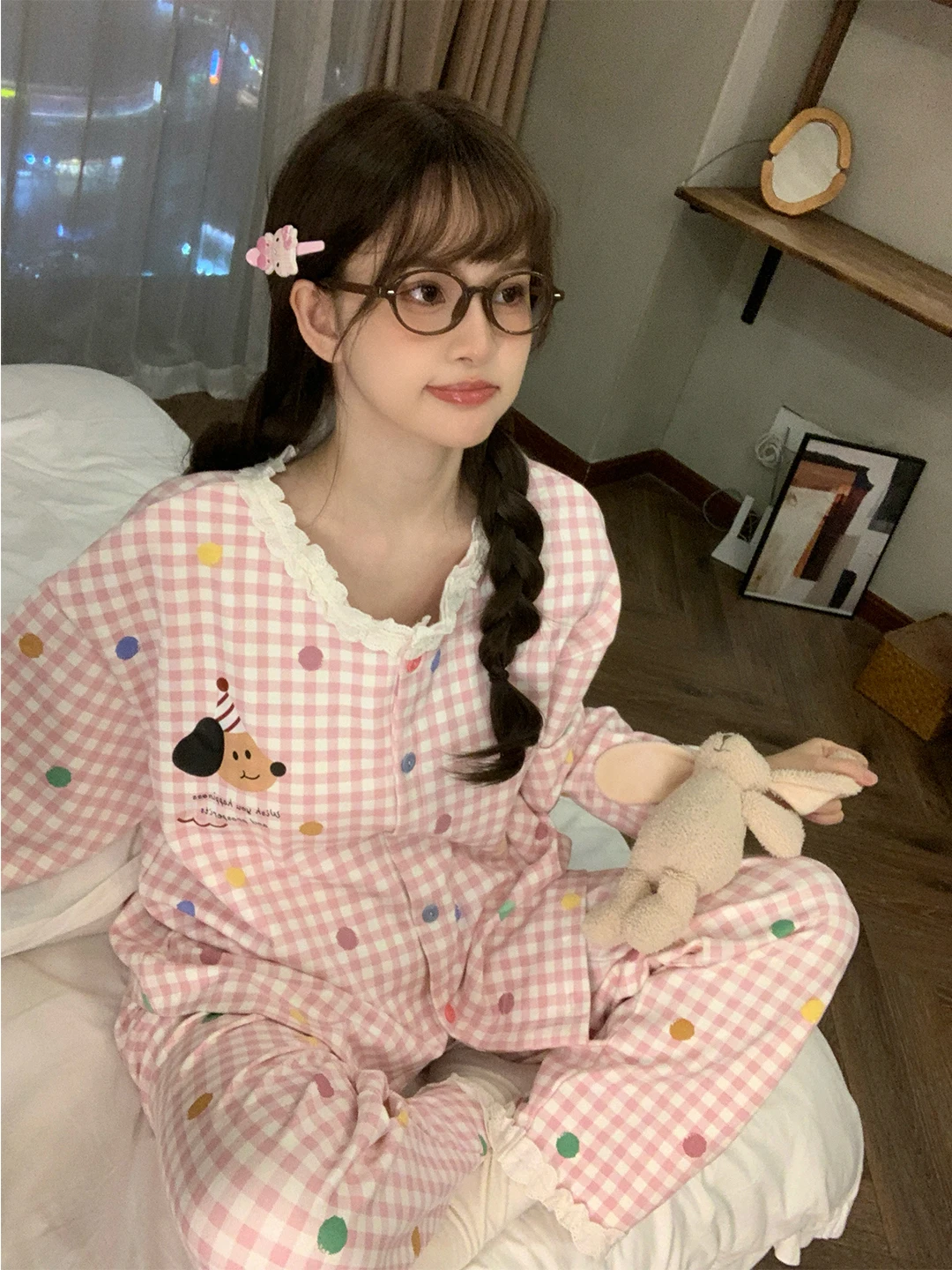 Plaid Sleepwear Women's Spring Autumn Long Sleeve Long Pants Home Clothes Winter Outdoor Wearable Cute Polka Dot Dog Design
Plaid Sleepwear Women's Spring Autumn Long Sleeve Long Pants Home Clothes Winter Outdoor Wearable Cute Polka Dot Dog Design