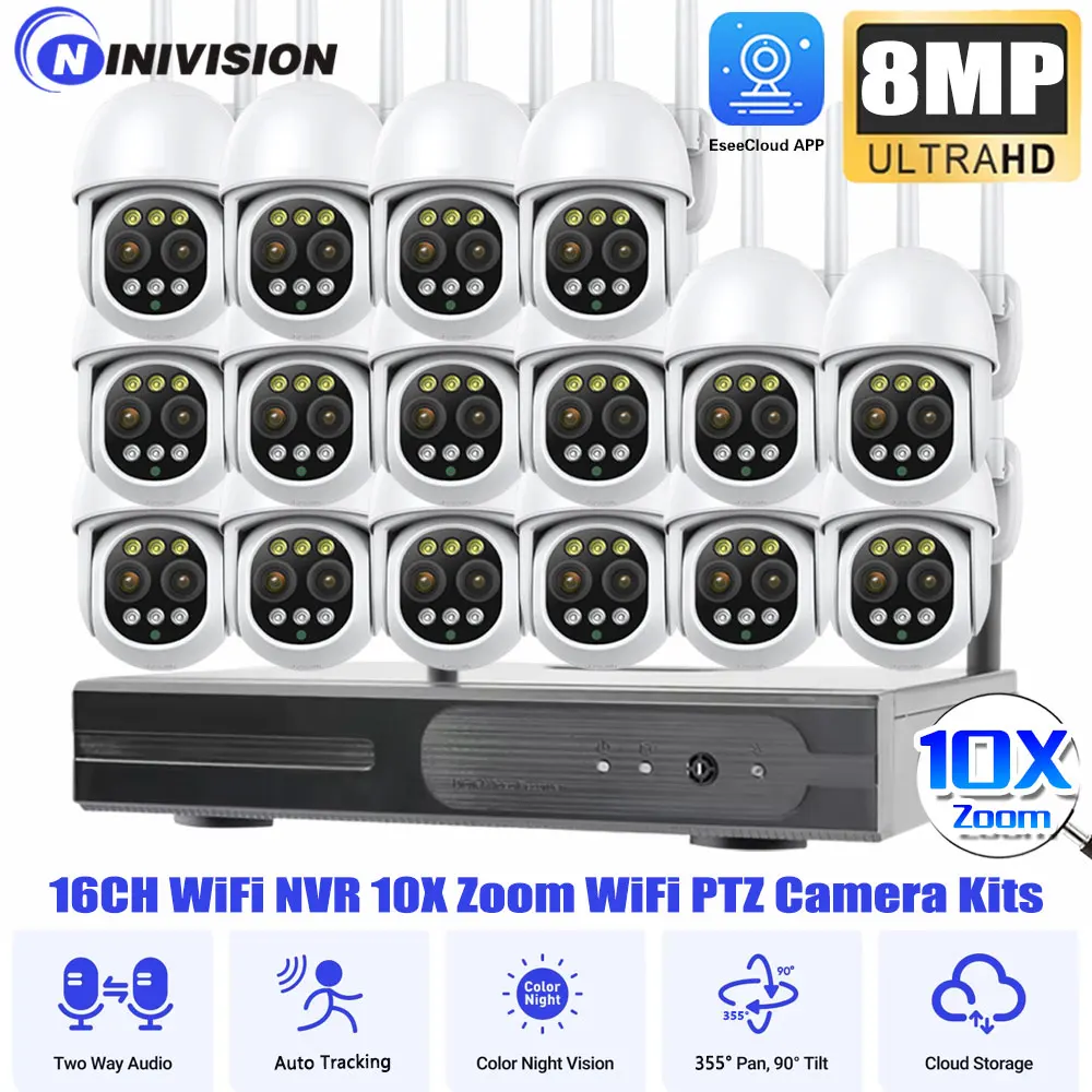 Smart 16CH WiFi NVR Kit 8MP Dual Lens 10X Zoom WiFi Security IP Camera Outdoor Wirless CCTV Surveillance System Motion Detection
Smart 16CH WiFi NVR Kit 8MP Dual Lens 10X Zoom WiFi Security IP Camera Outdoor Wirless CCTV Surveillance System Motion Detection