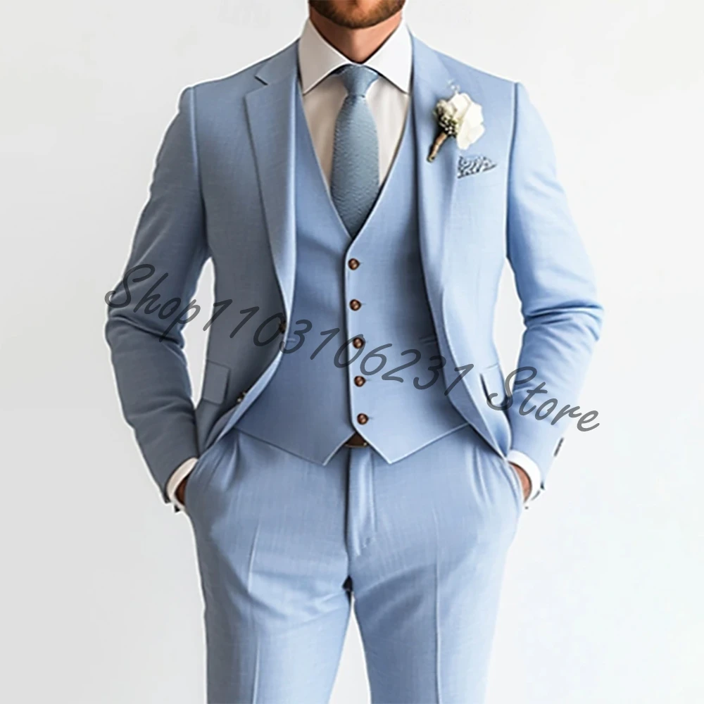 Men's Wedding Linen Suits Sky Blue Summer Fashion Formal Suits Groomsman Tuxedo 3 Piece Set Blazer Vest Pants Trajes De Hombre
Men's Wedding Linen Suits Sky Blue Summer Fashion Formal Suits Groomsman Tuxedo 3 Piece Set Blazer Vest Pants Trajes De Hombre