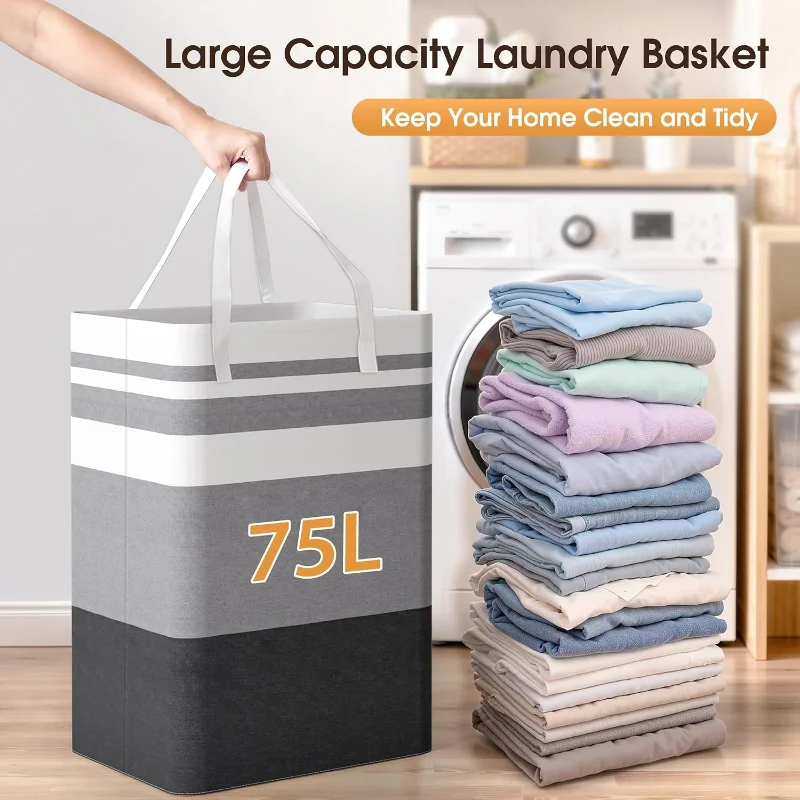75L Laundry Baskets Large Capacity Dirty Clothes Hamper With Handles Durable Bathroom Clothes Storage Basket For Home Dorm Hotel
75L Laundry Baskets Large Capacity Dirty Clothes Hamper With Handles Durable Bathroom Clothes Storage Basket For Home Dorm Hotel