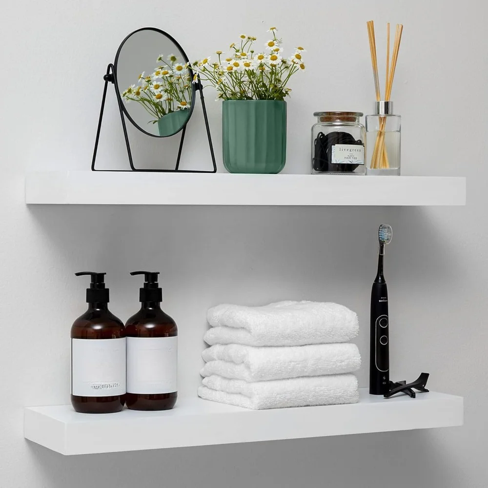 Набор из 2 белых настенных полок из натурального дерева, 24 дюйма, для ванной комнаты, с усиленными кронштейнами, 24x6.5x1.75 дюйма
Набор из 2 белых настенных полок из натурального дерева, 24 дюйма, для ванной комнаты, с усиленными кронштейнами, 24x6.5x1.75 дюйма