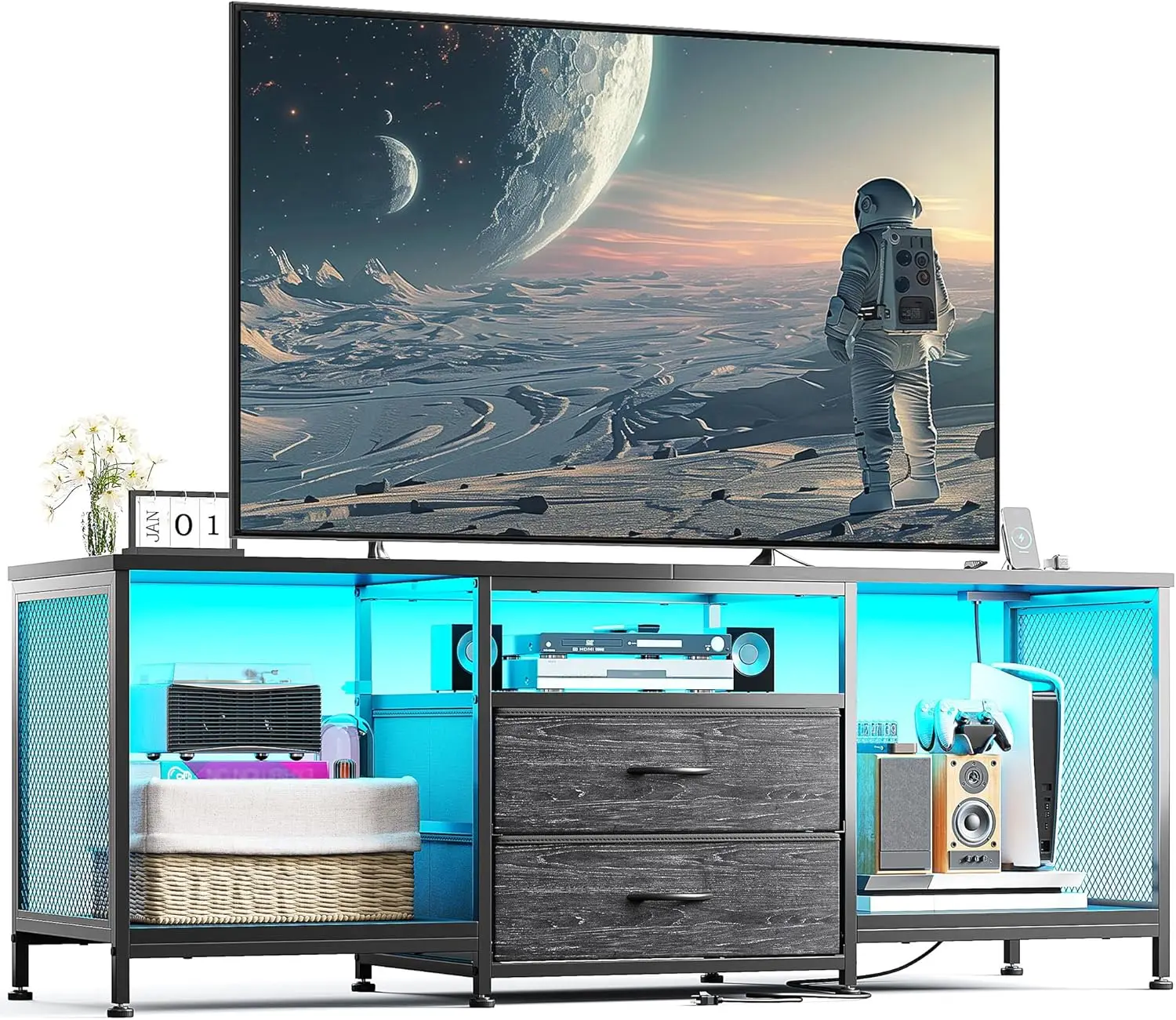 55" W TV Stand for for 55/60/65 inch TV, Entertainment Center with LED Lights & Power Outlets, TV Media Console Table with
55" W TV Stand for for 55/60/65 inch TV, Entertainment Center with LED Lights & Power Outlets, TV Media Console Table with