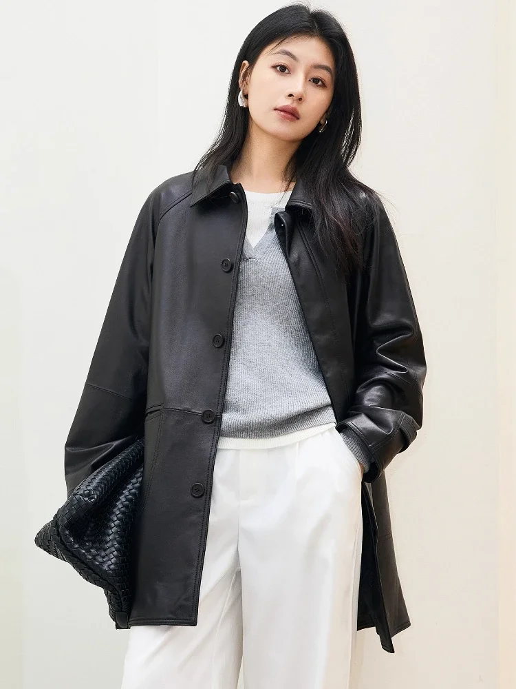 Classic Mid-length Genuine Leather Windbreaker Jackets for Women Simple Loose Soft Black Natural Real Sheepskin Trench Coat
Classic Mid-length Genuine Leather Windbreaker Jackets for Women Simple Loose Soft Black Natural Real Sheepskin Trench Coat