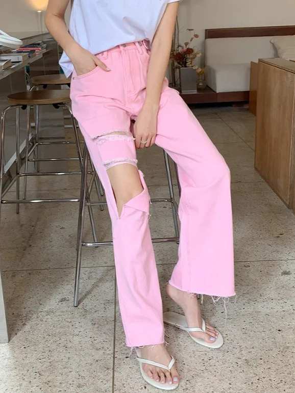 Korean Sle High Waist Ripped Brued Denim Long Pants Women's Casual Trousers Faion Design Sensation Ele Spring 2025
Korean Sle High Waist Ripped Brued Denim Long Pants Women's Casual Trousers Faion Design Sensation Ele Spring 2025