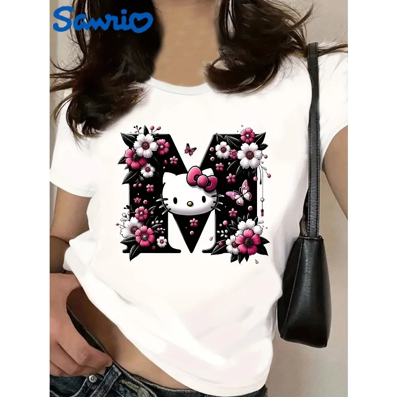 Футболка Sanrio Hello Kitty с цветочным узором, милая женская футболка с круглым вырезом, розовая и белая футболка с цветочным узором, свободный хлопковый топ 
Футболка Sanrio Hello Kitty с цветочным узором, милая женская футболка с круглым вырезом, розовая и белая футболка с цветочным узором, свободный хлопковый топ