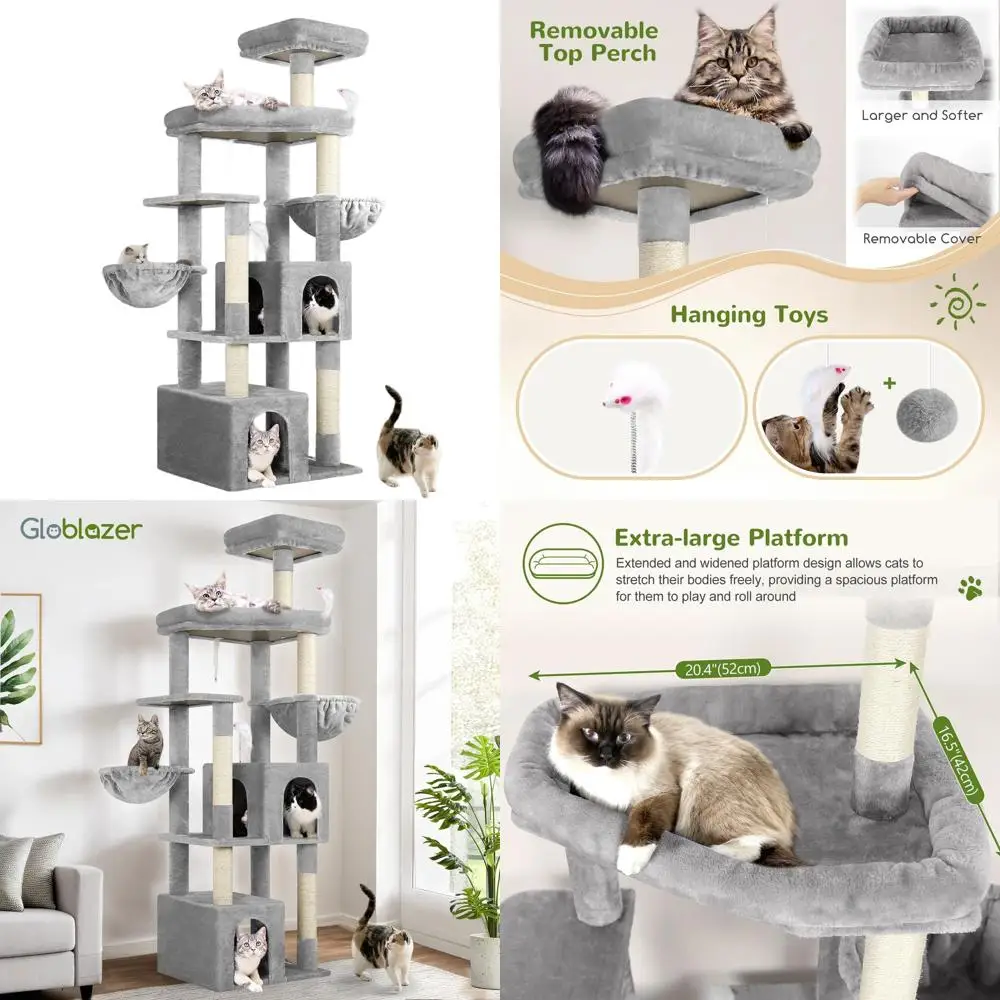 Прочная кошачья башня 68 для больших домашних кошек, сверхпрочная, с большой платформой и 5 когтеточками, облачно-серый
Прочная кошачья башня 68 для больших домашних кошек, сверхпрочная, с большой платформой и 5 когтеточками, облачно-серый