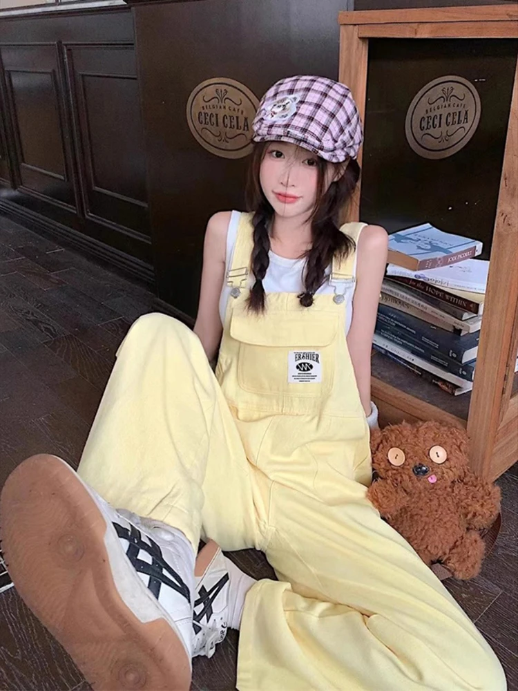 Suspender Jeans Fashion Pocket Wide Leg Pants Streetwear Rompers Female Casual Straight Yellow Denim Trouser
Suspender Jeans Fashion Pocket Wide Leg Pants Streetwear Rompers Female Casual Straight Yellow Denim Trouser
