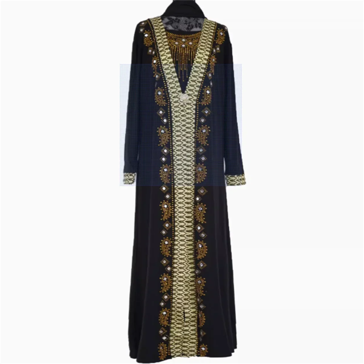 Arab women's diamond studded gold border prayer robe Dubai travel robe Middle Eastern African women's long skirt temperament sol
Arab women's diamond studded gold border prayer robe Dubai travel robe Middle Eastern African women's long skirt temperament sol