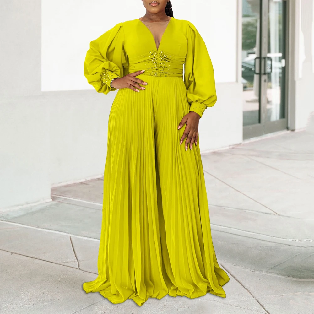 Elegant Jumpsuits Pleated for Woman V Neck Full Sleeve Beaded High Waisted Floor Length Luxury Birthday Party Dinner Rompers New
Elegant Jumpsuits Pleated for Woman V Neck Full Sleeve Beaded High Waisted Floor Length Luxury Birthday Party Dinner Rompers New