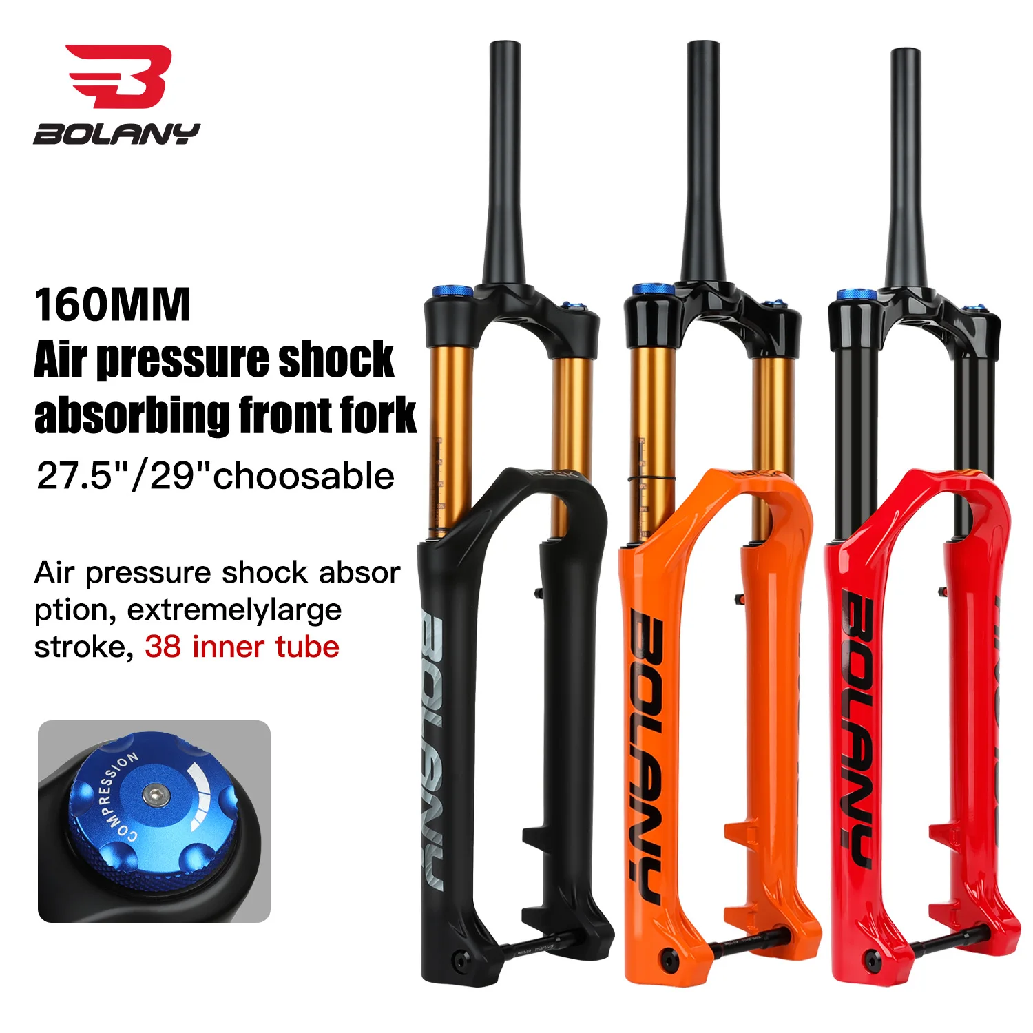 BOLANY Bicycle Air Pressure Front Fork BOOST Thru-Axle Damping Front Fork 150mm Adjustable Travel Conical Tube Shoulder Fetish
BOLANY Bicycle Air Pressure Front Fork BOOST Thru-Axle Damping Front Fork 150mm Adjustable Travel Conical Tube Shoulder Fetish