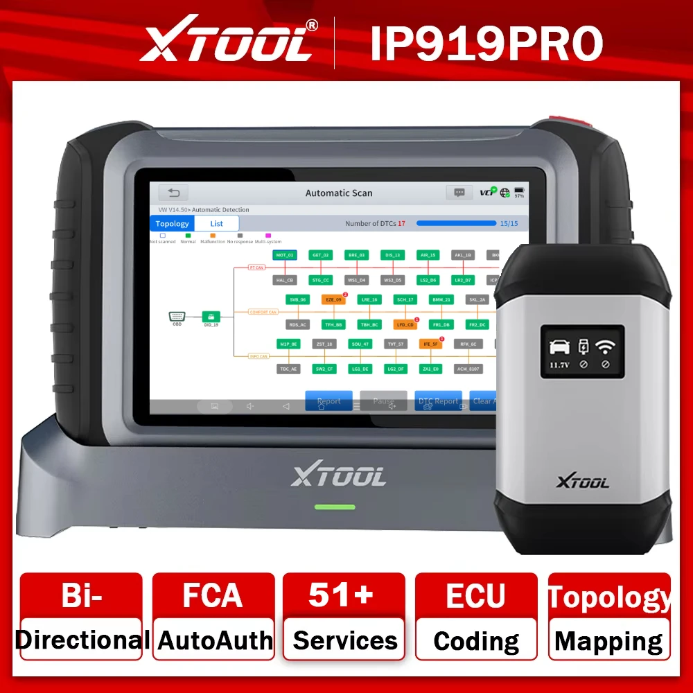 Диагностический инструмент XTOOL InPlus IP919PRO для программирования и кодирования ЭБУ, автосканер с двунаправленной связью, 51+ функции сброса, топология, CANFD, DoIP, FCA
Диагностический инструмент XTOOL InPlus IP919PRO для программирования и кодирования ЭБУ, автосканер с двунаправленной связью, 51+ функции сброса, топология, CANFD, DoIP, FCA