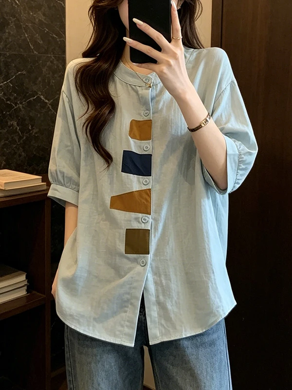 plus Size Contrast Color Patchwork Casual Short Sleeve Shirt Women's Summer New Style Slimming Top for Plump MM Commute Style
plus Size Contrast Color Patchwork Casual Short Sleeve Shirt Women's Summer New Style Slimming Top for Plump MM Commute Style