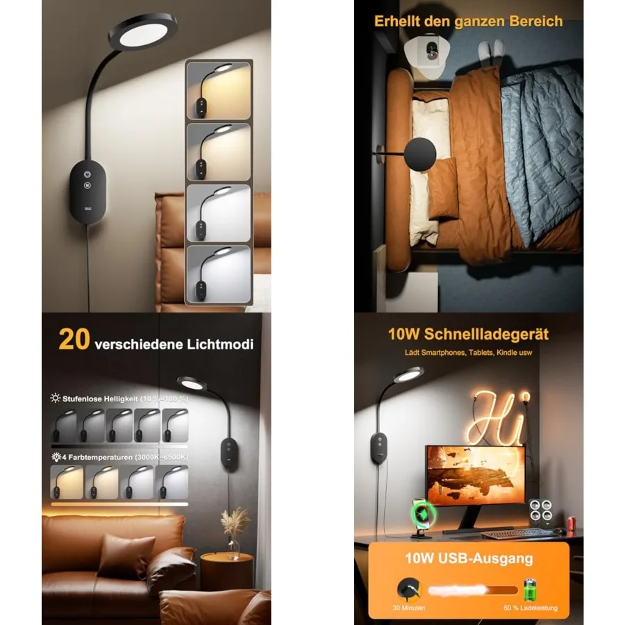 Wall Mounted Reading Light, Book Light for Wall Bed Lamp with 10W USB Output Fast, 4 Hour Auto Off Eye Caring Reading Lamps wit
Wall Mounted Reading Light, Book Light for Wall Bed Lamp with 10W USB Output Fast, 4 Hour Auto Off Eye Caring Reading Lamps wit