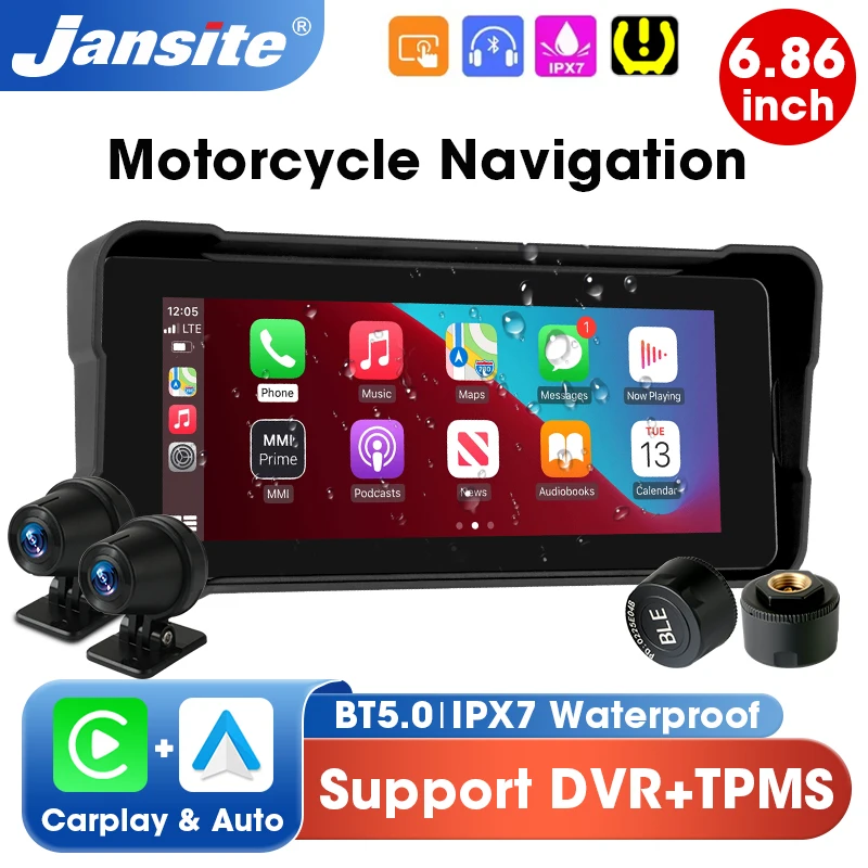 Portable 6.86" Motorcycle GPS Navigation Wireless Carplay Android Auto BT5.0 Support DVR+TPMS IPS Touch Screen IPX7 Waterproof
Portable 6.86" Motorcycle GPS Navigation Wireless Carplay Android Auto BT5.0 Support DVR+TPMS IPS Touch Screen IPX7 Waterproof