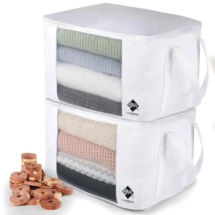 Sweater Storage for Closet 2 Large Cotton Garment Bags, 30 Cedar Rings, and Mesh Window for Cashmere Sweaters Wool and Cotton S
Sweater Storage for Closet 2 Large Cotton Garment Bags, 30 Cedar Rings, and Mesh Window for Cashmere Sweaters Wool and Cotton S