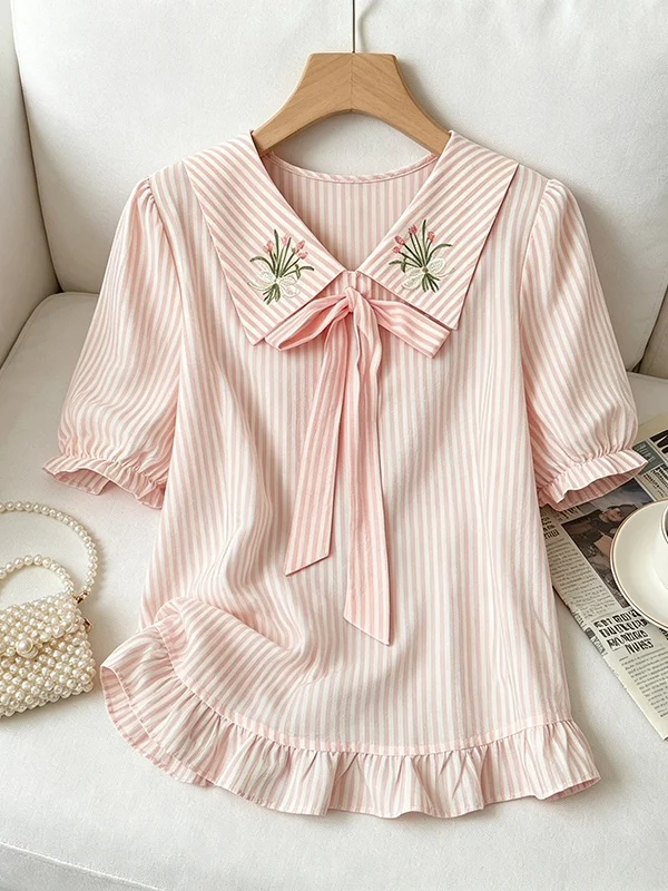 plus Size Women's Summer 2026 Embroidered Short Sleeve Shirt Knot Straight Tube Bubble Sleeve Striped Top Slimming ...
plus Size Women's Summer 2026 Embroidered Short Sleeve Shirt Knot Straight Tube Bubble Sleeve Striped Top Slimming ...
