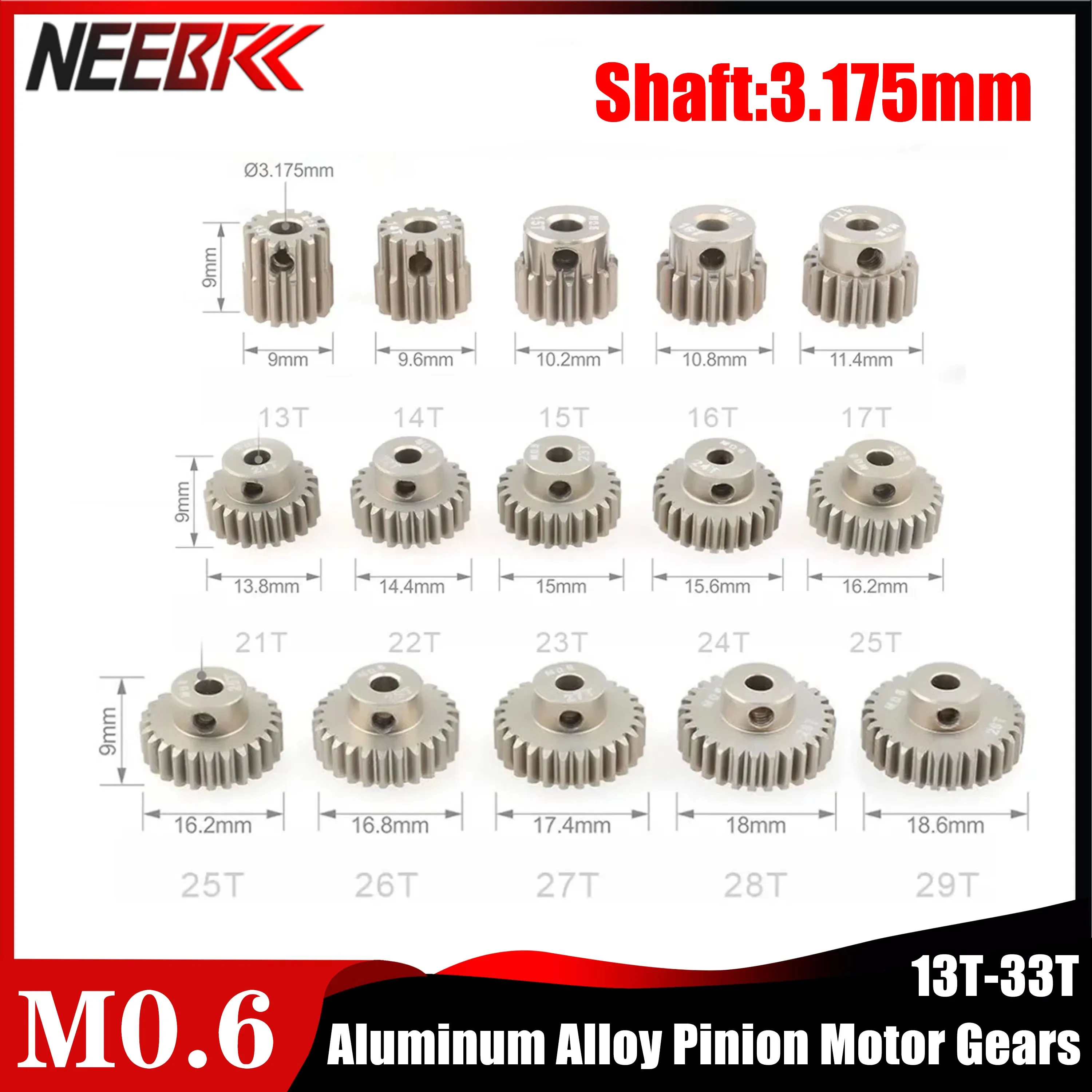 M0.6 3.175mm Aluminum Alloy Pinion Motor Gears 13T 18T 19T 20T 21T 22T 25T 26T 27T 28T 31T 32T 33T for RC 1/10 Car Accessories
M0.6 3.175mm Aluminum Alloy Pinion Motor Gears 13T 18T 19T 20T 21T 22T 25T 26T 27T 28T 31T 32T 33T for RC 1/10 Car Accessories