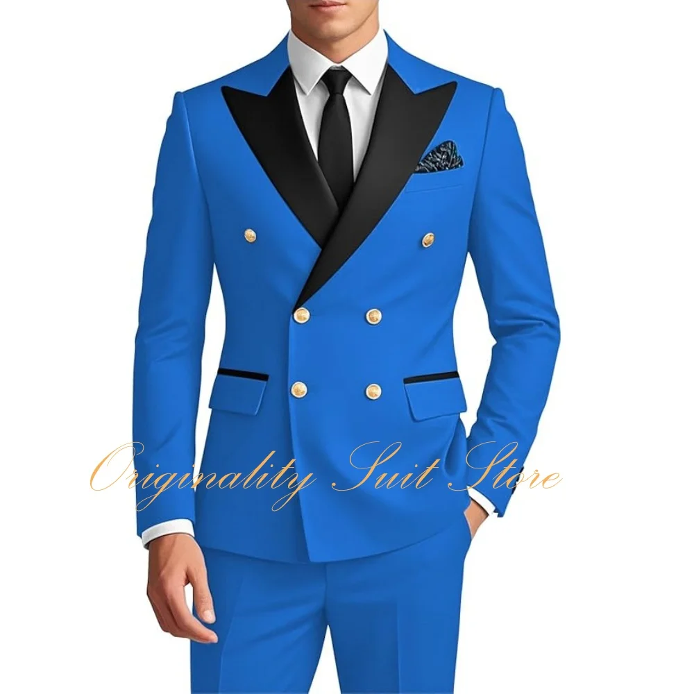 Business Men's 2 Piece Suit Double Breasted Jacket Gold Button Blazer Pants Suit Slim Fit Men Tuxedo for Wedding Prom Party
Business Men's 2 Piece Suit Double Breasted Jacket Gold Button Blazer Pants Suit Slim Fit Men Tuxedo for Wedding Prom Party
