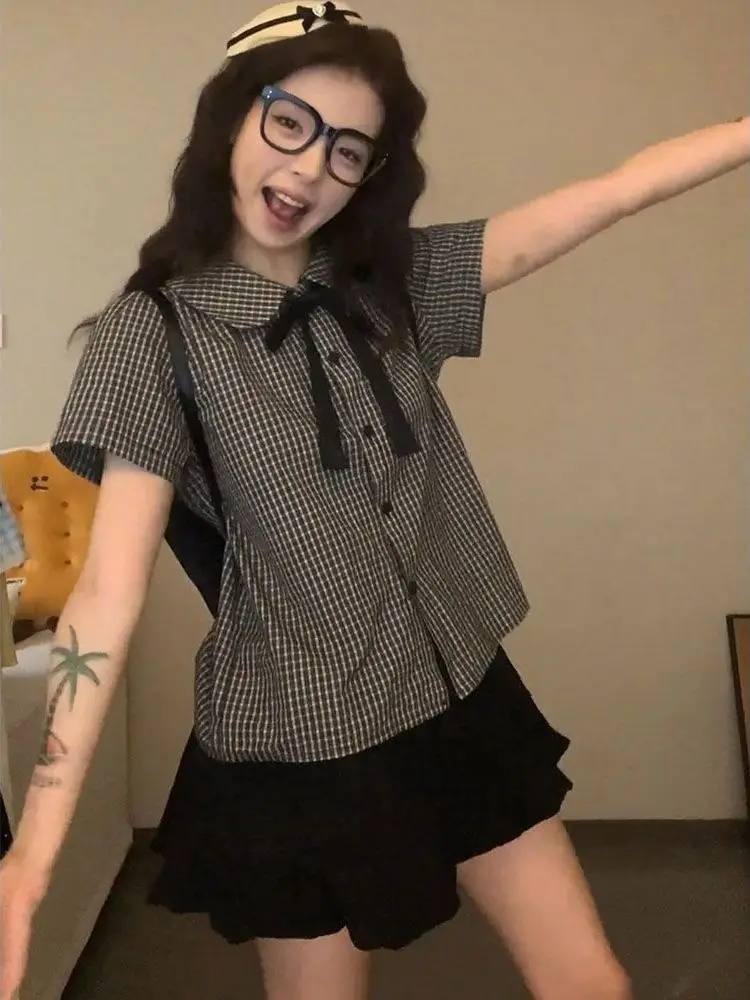 Summer Plaid Doll Collar Knot Short Sleeve Shirt Women's Sweet Cake Skirt Short Skirt Two-Piece Set Fashionable Ens...
Summer Plaid Doll Collar Knot Short Sleeve Shirt Women's Sweet Cake Skirt Short Skirt Two-Piece Set Fashionable Ens...