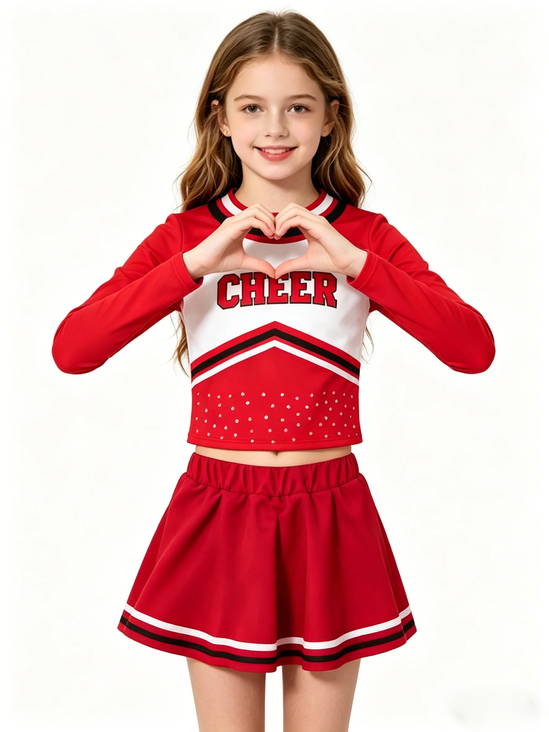 Girls Long Sleeve Cheerleading Uniform Set Sparkly Rhinestone CHEER Letter Skirt Kids Cheer Leader Outfit Performance Costume
Girls Long Sleeve Cheerleading Uniform Set Sparkly Rhinestone CHEER Letter Skirt Kids Cheer Leader Outfit Performance Costume