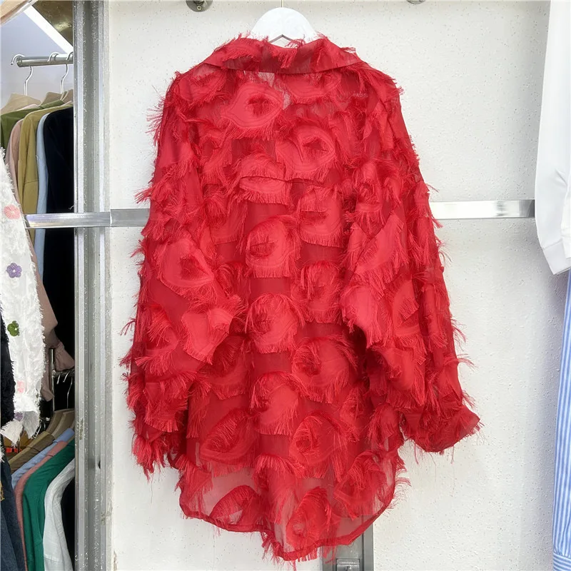 Tassel Fur Beard Deconstruction Design Sense Long Sleeved Women's Light Luxury Style Now High-End Personality Red Loose Shirt
Tassel Fur Beard Deconstruction Design Sense Long Sleeved Women's Light Luxury Style Now High-End Personality Red Loose Shirt