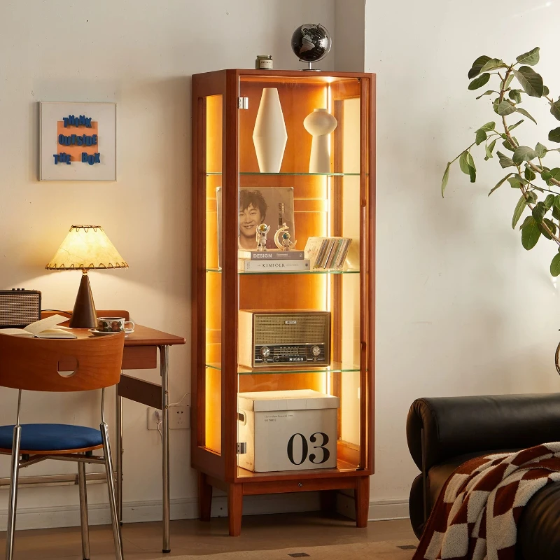Living room wine cabinet against the wall, medium and retro home solid wood glass display cabinet
Living room wine cabinet against the wall, medium and retro home solid wood glass display cabinet