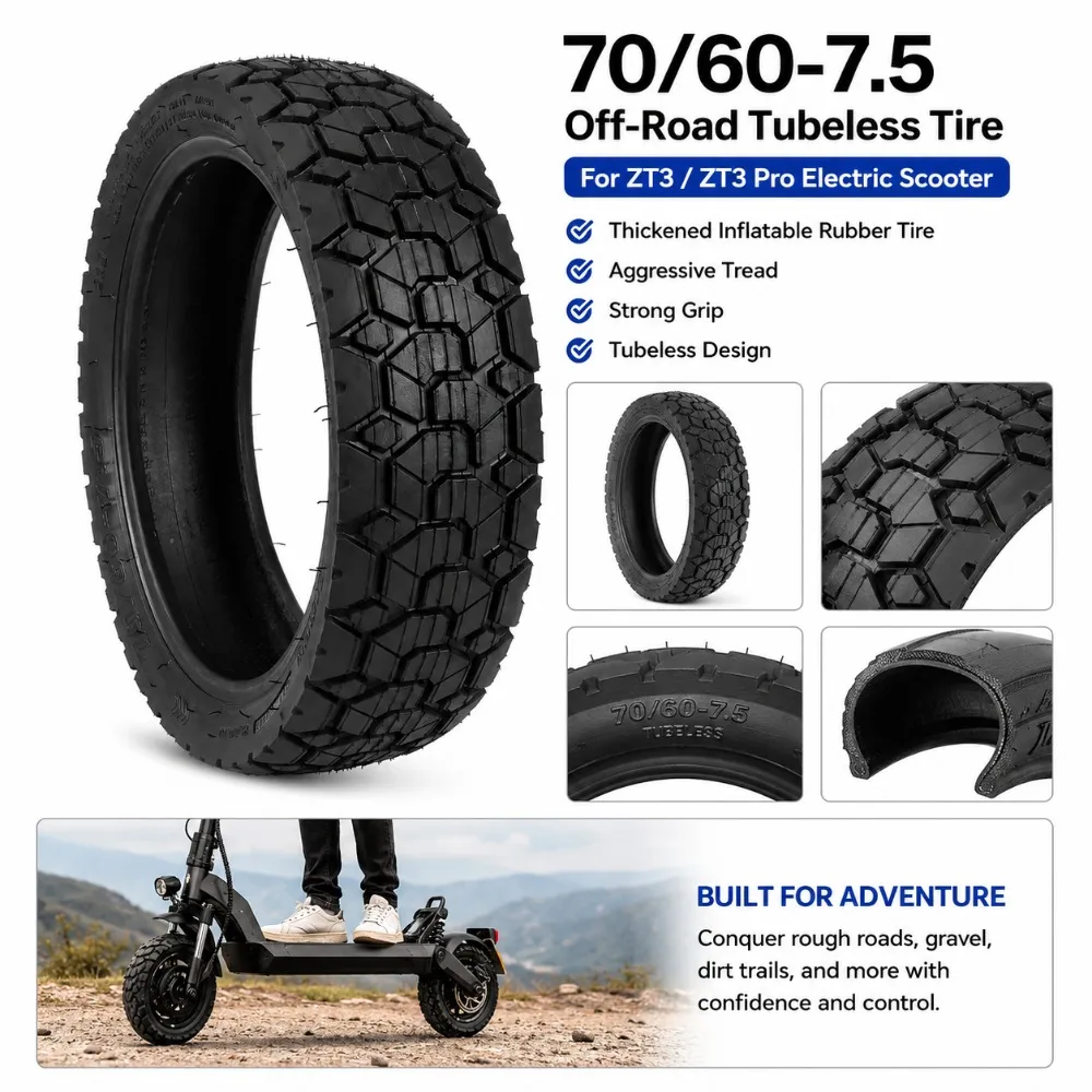 70/60-7.5 Off-road Vacuum Tire Suitable for No. 9 ZT3/ZT3Pro Electric Scooter Thick Inflatable Rubber Tire
70/60-7.5 Off-road Vacuum Tire Suitable for No. 9 ZT3/ZT3Pro Electric Scooter Thick Inflatable Rubber Tire