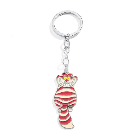 Anime Alice in Wonderland Keychain Cute The Cheshire Cat Enamel Pendant Keyring Cartoon for Women Jewelry Decoration Gift