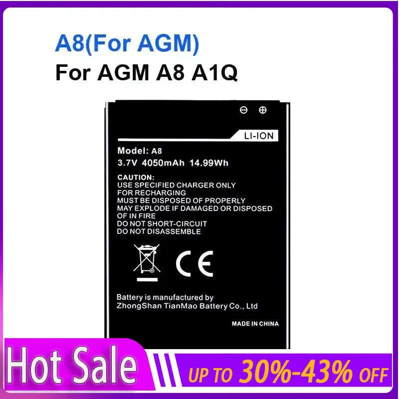 Mobile Phone Battery for AGM A8 4050mAh New Back Up Batteries Replacement for AGM A 8 Smart CellPhone Batteies Warranty + NO
Mobile Phone Battery for AGM A8 4050mAh New Back Up Batteries Replacement for AGM A 8 Smart CellPhone Batteies Warranty + NO