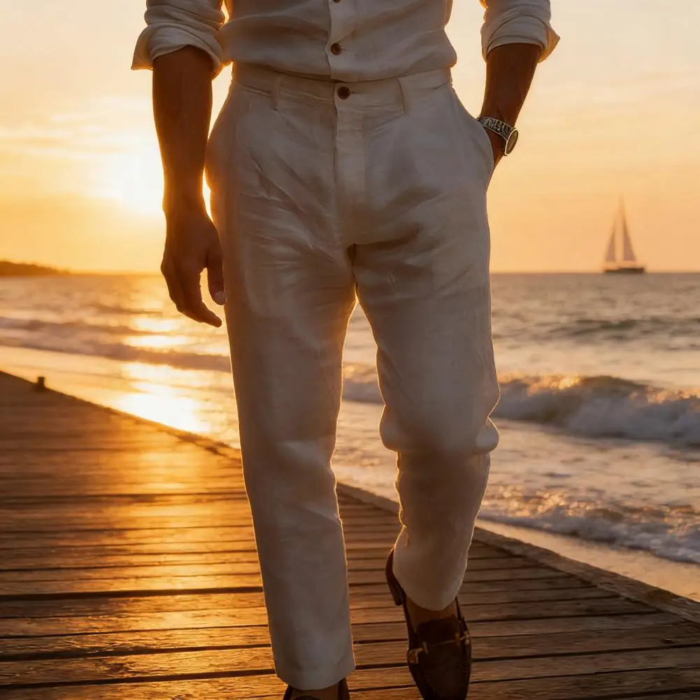 Мужские пляжные брюки с карманами, однотонные белые, больших размеров, повседневные прямые брюки, мужские брюки до щиколотки, новинка
Мужские пляжные брюки с карманами, однотонные белые, больших размеров, повседневные прямые брюки, мужские брюки до щиколотки, новинка