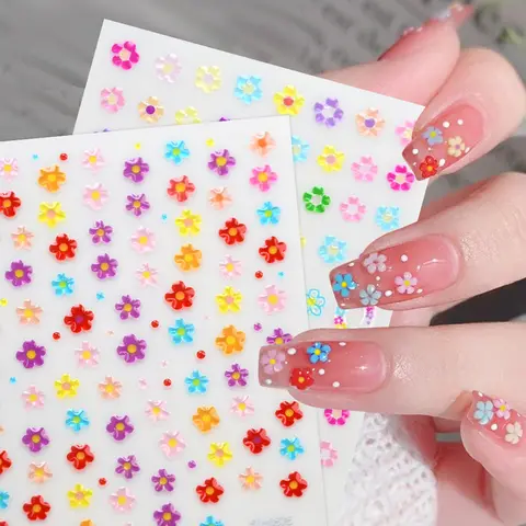 1Pc 5D Embossed Colorful Petal Flower Nail Sticker Kawaii Spring Floral Self Adhesive Sliders Cartoon Fruit Heart Manicure Decal
