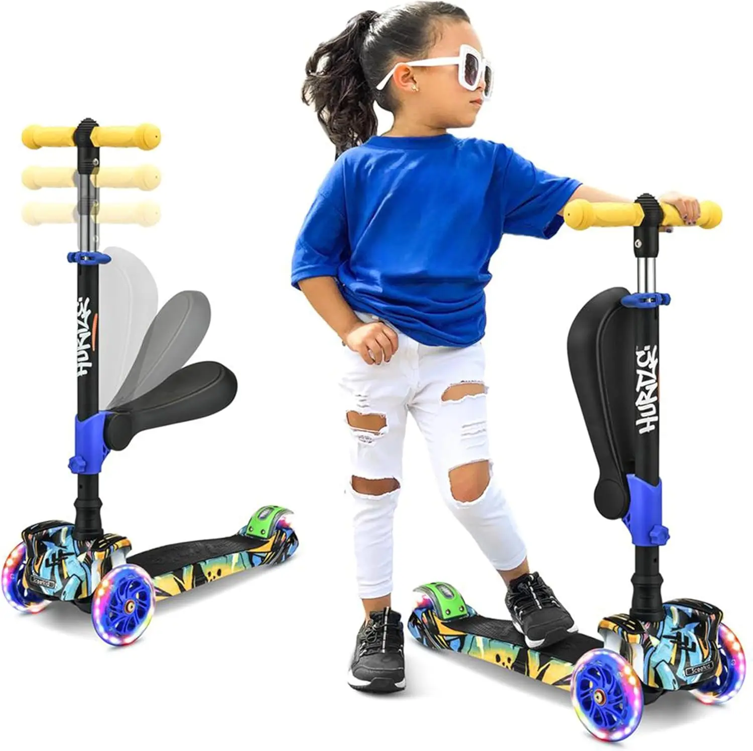 3-Wheel Kids Scooter with LED Lights, Adjustable Handlebar & Foldable Seat - Sit or Stand Ride for Ages 1-14
3-Wheel Kids Scooter with LED Lights, Adjustable Handlebar & Foldable Seat - Sit or Stand Ride for Ages 1-14