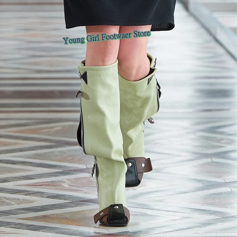 Autumn Orange Women's Boots Chunky Heels Zipper Knee-High Boots Green Square Head Motorcycle Boots Heteromorphic High-Heeled
Autumn Orange Women's Boots Chunky Heels Zipper Knee-High Boots Green Square Head Motorcycle Boots Heteromorphic High-Heeled