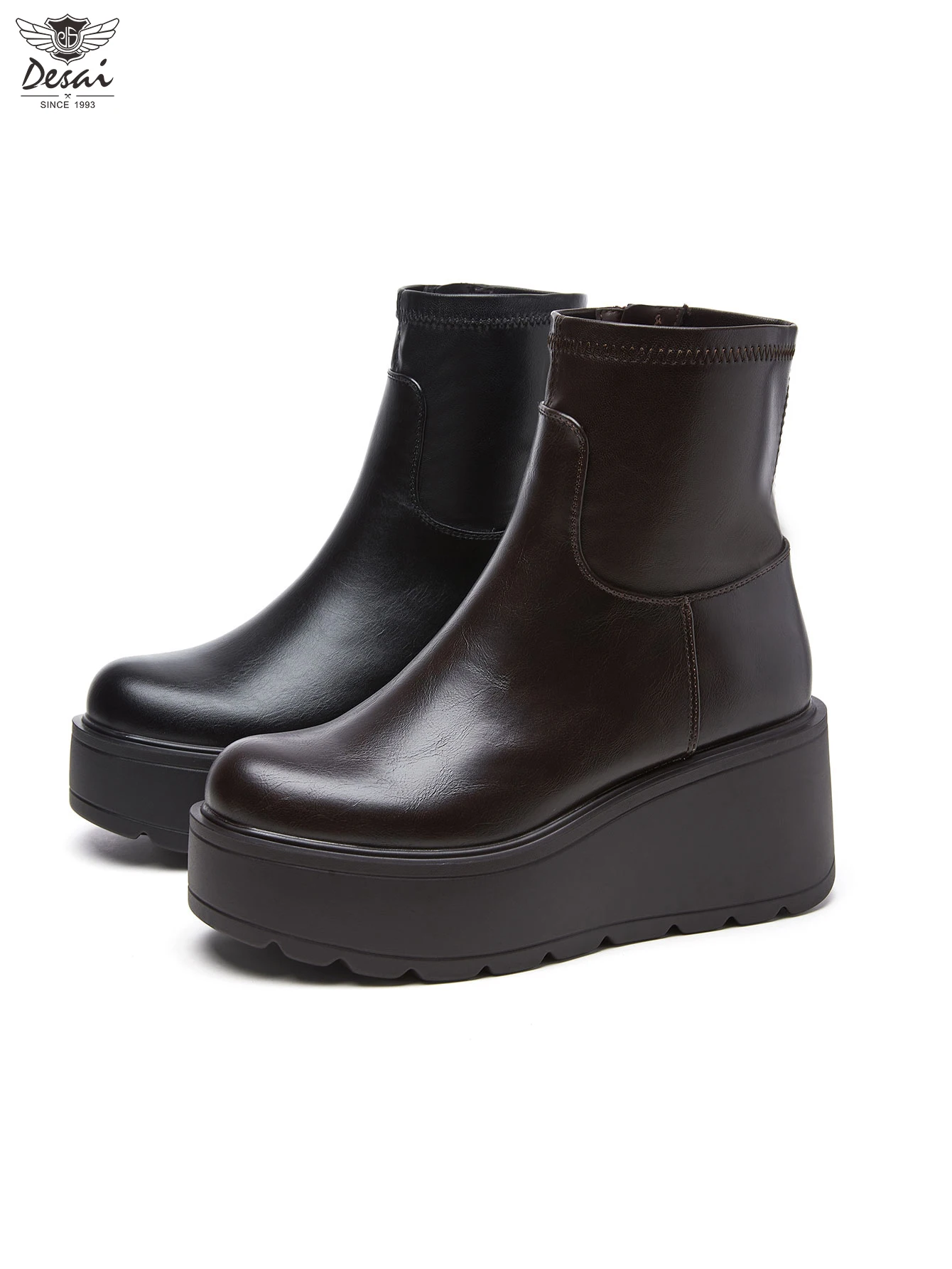 Women's Wedge Heel Ankle Boots, Fall/Winter Plush Lined, Thick Sole High Heels, British Style Short Shaft Boots with Side Zipper
Women's Wedge Heel Ankle Boots, Fall/Winter Plush Lined, Thick Sole High Heels, British Style Short Shaft Boots with Side Zipper