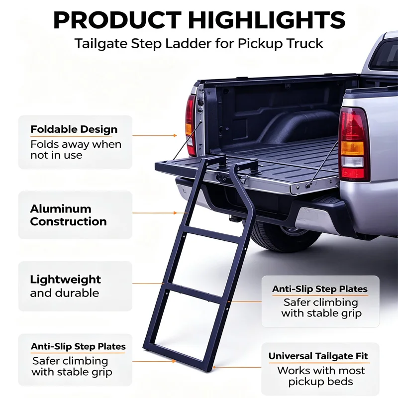 Pickup Truck Tailgate Ladder Truck Tailgate Ladder Foldable Compatible for Pickup Truck's Bed Aluminum Step Grip Plates
Pickup Truck Tailgate Ladder Truck Tailgate Ladder Foldable Compatible for Pickup Truck's Bed Aluminum Step Grip Plates
