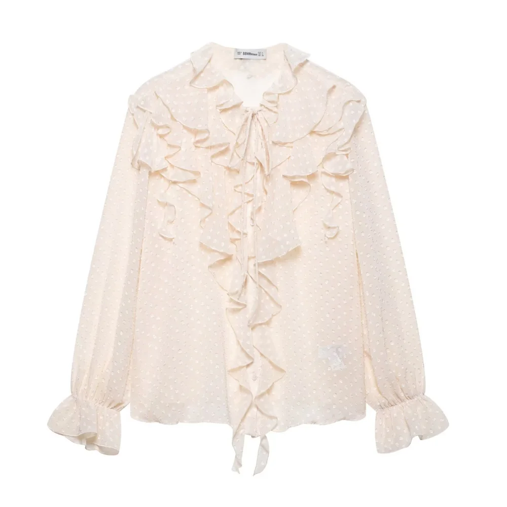 UNIZERA women's layered loose top round neck long sleeved ruffle edge decorative lace up chiffon polka dot spring/summer new sty
UNIZERA women's layered loose top round neck long sleeved ruffle edge decorative lace up chiffon polka dot spring/summer new sty