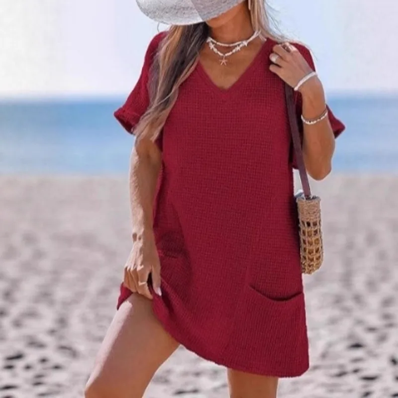 V-neck Short-sleeved Beach Smock Dress with Pockets
V-neck Short-sleeved Beach Smock Dress with Pockets