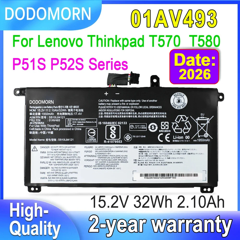 For Lenovo ThinkPad T570 T580 P51S P52S Series 01AV493 SB10L84121 SB10L84122 00UR890 00UR891 Laptop Battery 15.2V 32Wh 2.10Ah
For Lenovo ThinkPad T570 T580 P51S P52S Series 01AV493 SB10L84121 SB10L84122 00UR890 00UR891 Laptop Battery 15.2V 32Wh 2.10Ah