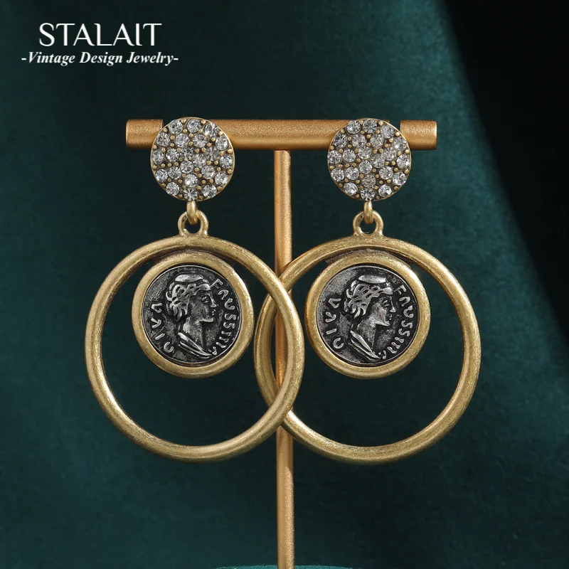 Gold Color Ancient Coins Small Circles Set Rhinestones Palace Relief Camelot Dangle Earrings Women Vintage Jewelry Accessories
Gold Color Ancient Coins Small Circles Set Rhinestones Palace Relief Camelot Dangle Earrings Women Vintage Jewelry Accessories
