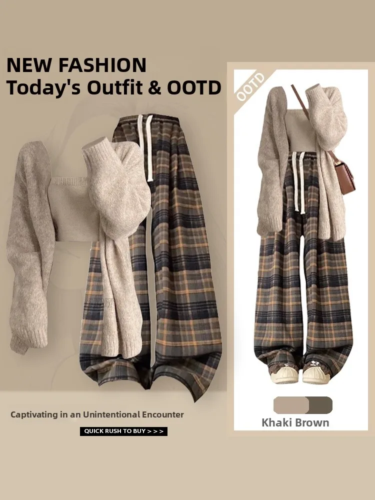 Artistic Autumn Outfit Slimming High Waist Design Checkered Floor-Length Pants V-Neck Long Sleeve Polyester Fiber Ensemble
Artistic Autumn Outfit Slimming High Waist Design Checkered Floor-Length Pants V-Neck Long Sleeve Polyester Fiber Ensemble