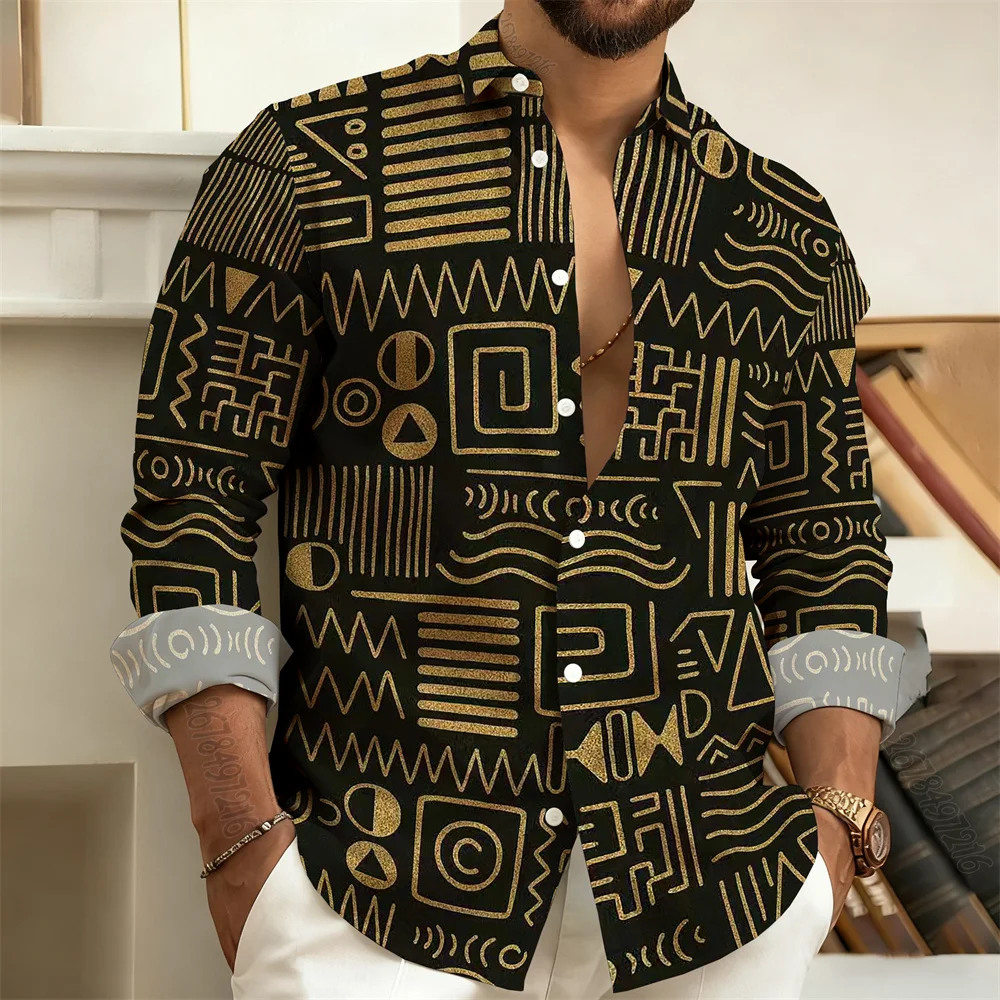 Мужская рубашка с длинными рукавами и лацканами с 3D-принтом греческого ключа, стильный, красивый, винтажный и удобный мужской топ.
Мужская рубашка с длинными рукавами и лацканами с 3D-принтом греческого ключа, стильный, красивый, винтажный и удобный мужской топ.