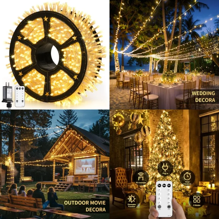 Outdoor Christmas Lights Plug in: 315Feet Christmas Tree Lights with Remote - 8 Modes Xmas String Light for Wedding Holiday Yar
Outdoor Christmas Lights Plug in: 315Feet Christmas Tree Lights with Remote - 8 Modes Xmas String Light for Wedding Holiday Yar