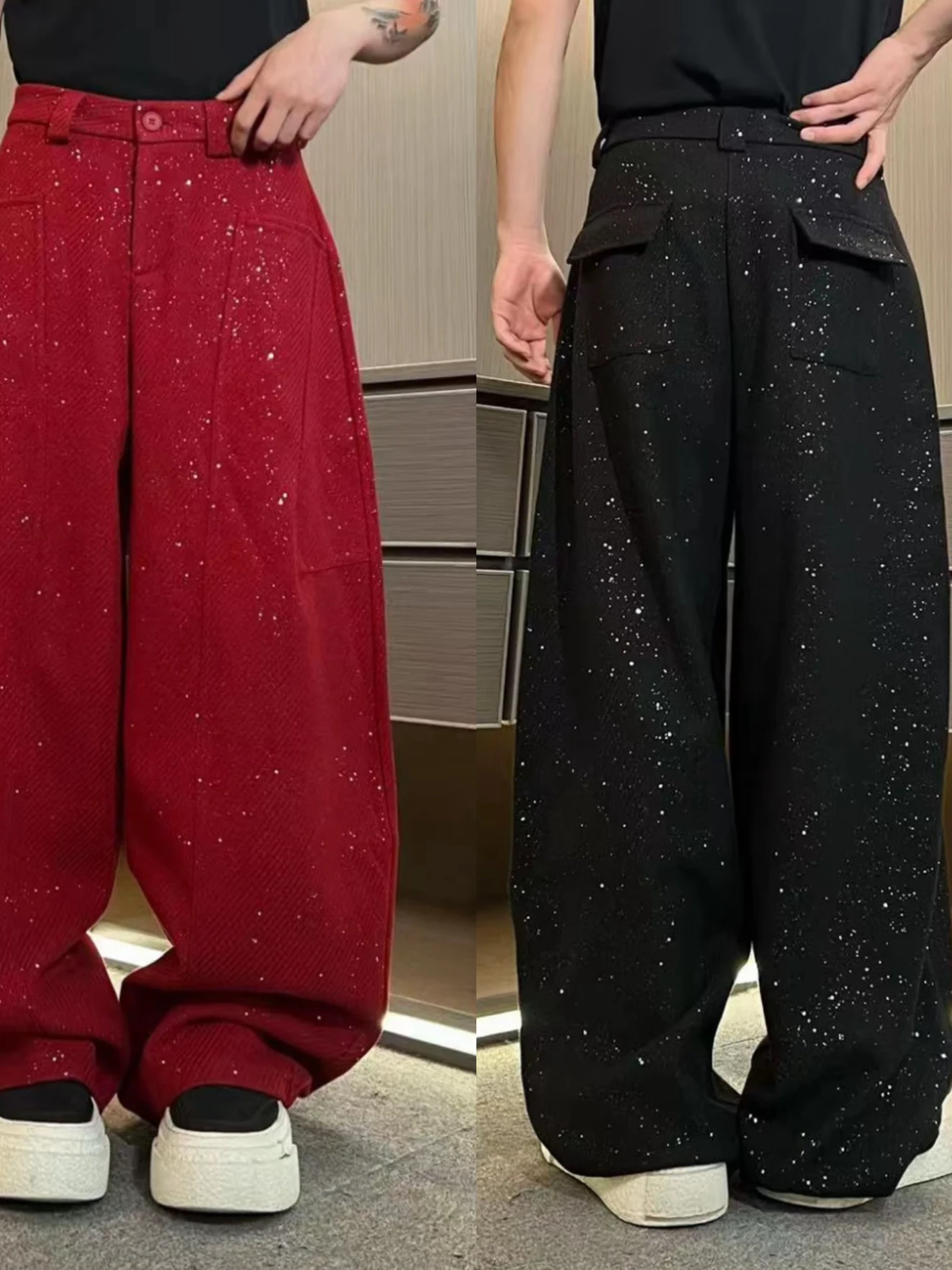 Красные шерстяные брюки с широкими штанинами, мужские свободные повседневные брюки прямого кроя, зимние модные стильные свободные брюки прямого кроя на флисовой подкладке
Красные шерстяные брюки с широкими штанинами, мужские свободные повседневные брюки прямого кроя, зимние модные стильные свободные брюки прямого кроя на флисовой подкладке