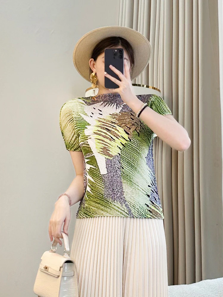 Round Neck Printed Short-sleeved Women's T-shirt Miyake Pleated 2025 Summer New Fashion Casual Versatile Loose Comfortable Tops
Round Neck Printed Short-sleeved Women's T-shirt Miyake Pleated 2025 Summer New Fashion Casual Versatile Loose Comfortable Tops